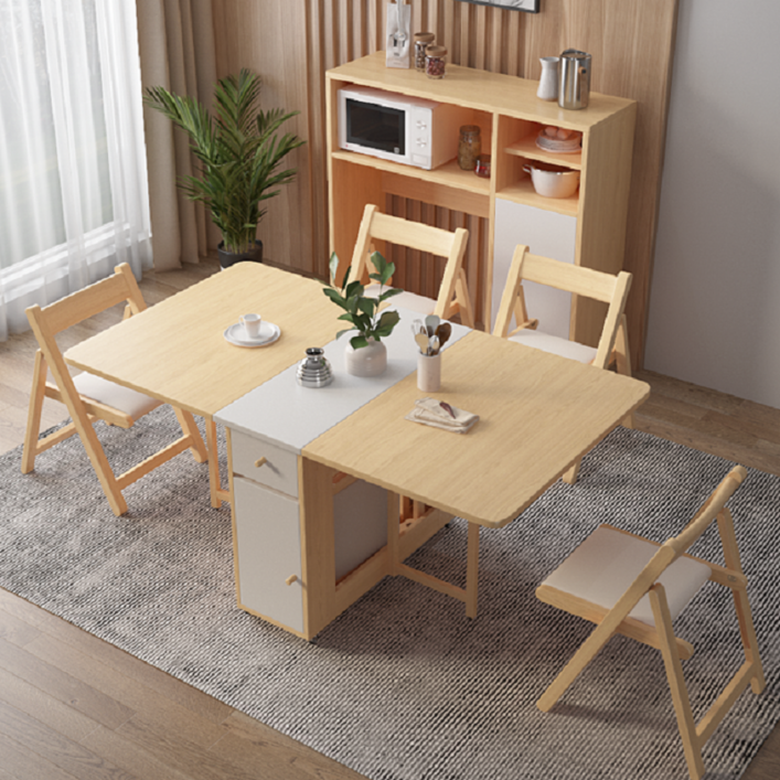공간 활용 이동 테이블 빈티지 확장형 테이블 접이식 식탁, 원목1.5M+원목의자4개, 4인용