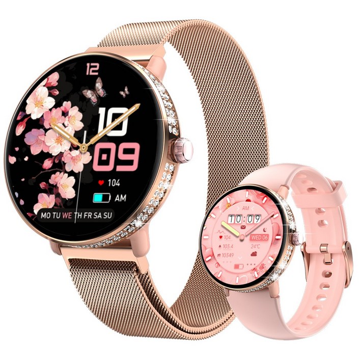 와피크 여성 스마트워치 ME10 블루투스 통화가능 GPS 1.19인치 밴드 18mm, GPS  블루투스, 3cm, 골드