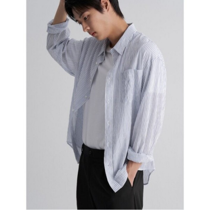 에잇세컨즈 시어서커 스트라이프 오버핏 셔츠 화이트 455864LY21