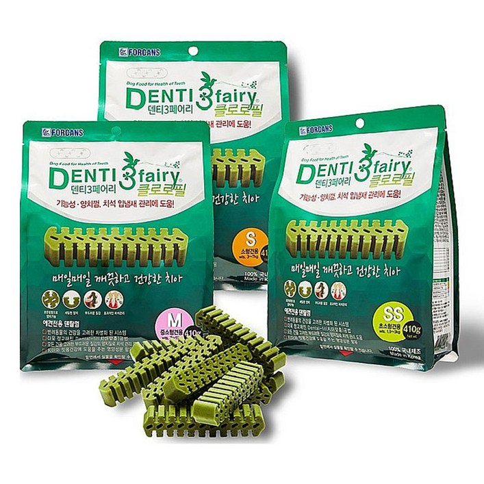 포켄스 덴티페어리 클로로필410g(SS, S, M) 강아지덴탈껌, SS, 410g, 2개