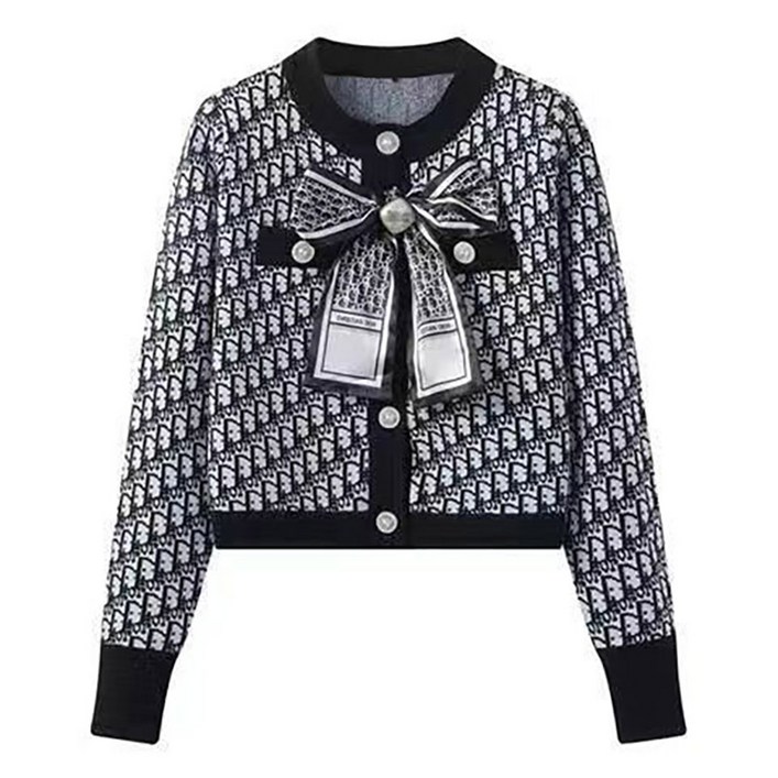 페이준 여성 봄가을 리본 니트 코트 니트 카디건 쇼트 스웨터 IA1149