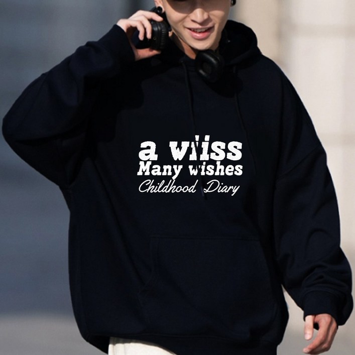 블랙 오버핏 남녀공용 레터링 프린트 봄가을 후드티   화이트 루즈핏 커플룩 그래픽 디자인 면100% 후드티   블랙 세미오버핏 캠퍼스룩 로고 프린트 겨울용 후드티   화이트 박시핏