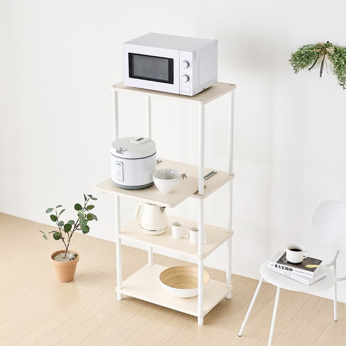 색상리뉴얼행사중 국내생산 튼튼한 조립식 시그니처 렌지대수납장 주방선반 밥솥다이, 61 렌지대 4단슬라이드형크림화이트