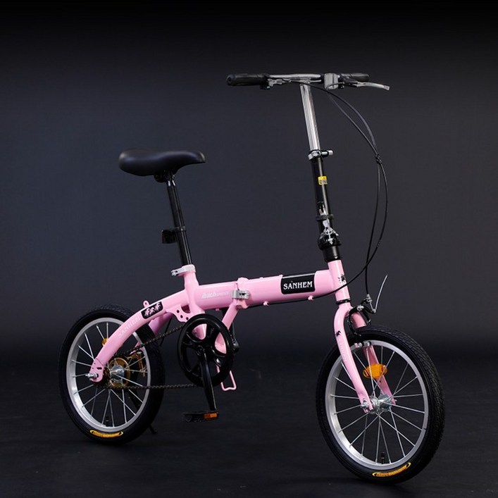 브롬톤 자전거 에이스오픽스 경량 5단 블랙 3단 aceoffix 유사 미니벨로, 16인치cm, 16인치 셔터 핑크