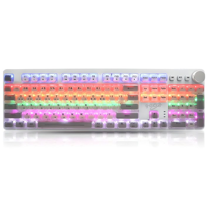 지클릭커 GKK901X 슈퍼히어로 투명 크림 크리스탈 키캡 LED 게이밍 USB 적축 기계식 키보드