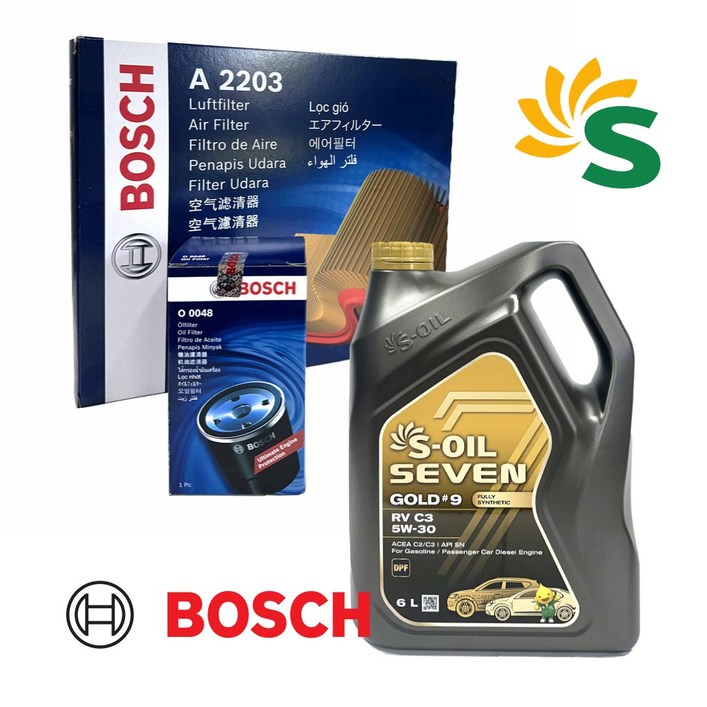 렉스턴스포츠 (18년-19년) S-OIL 엔진오일 6리터 보쉬 에어크리너 오일필터 세트
