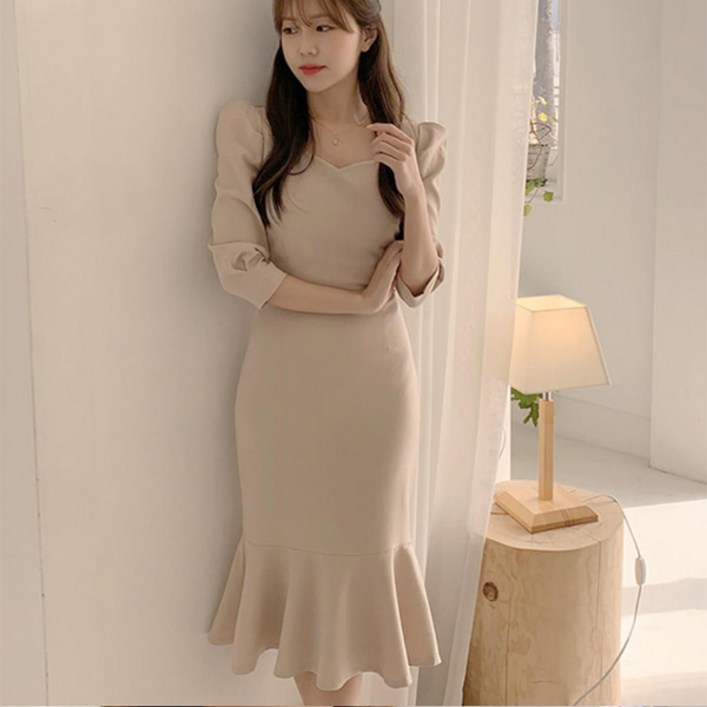 예쁨시전 머메이드 럭셔리 스퀘어넥 원피스