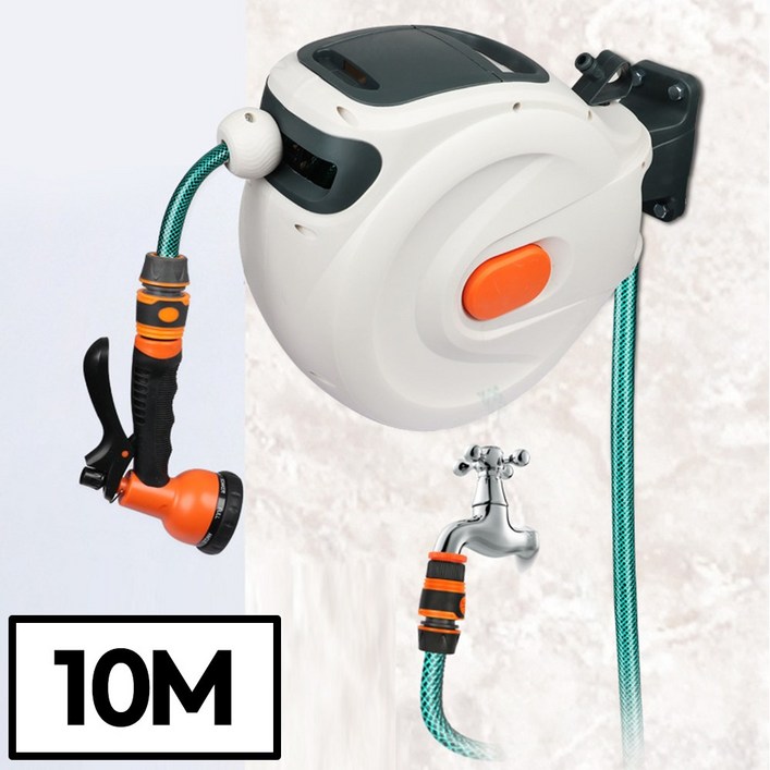 라라공방 자동 릴호스 벽걸이형 워터릴 세차 청소 물호스, 10M