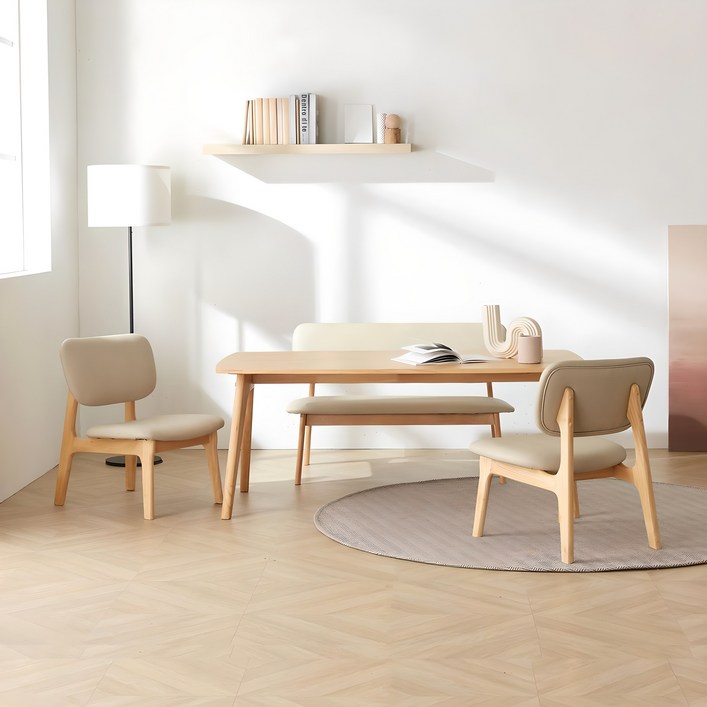 헤닝 마이홈 세라믹 원목 4인 6인 낮은식탁 식탁세트, 네추럴
