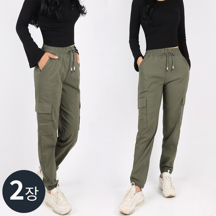 11 C여성면스판조거팬츠 여자 여성 카고 조거 밴딩 포켓 스판 코튼 나일론 데일리 팬츠 빅사이즈 단체