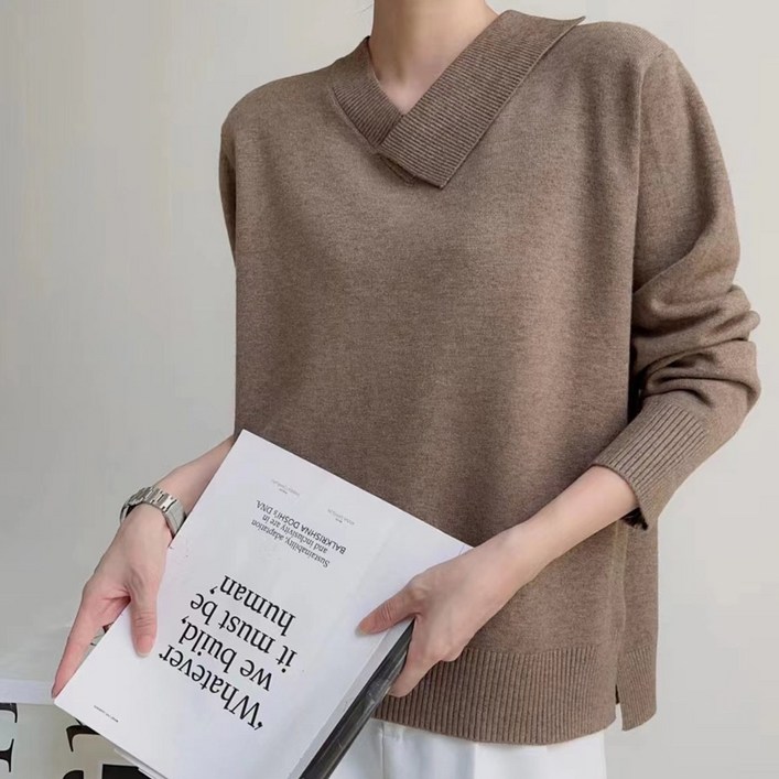 24FW신상재입고 카라 브이넥 긴팔 여성 옆트임 니트티 4color