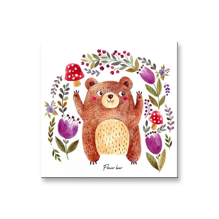 아이방 아기방 액자 귀여운 동물 그림 토끼 코끼리 부엉이 돼지, 28 플라워베어2