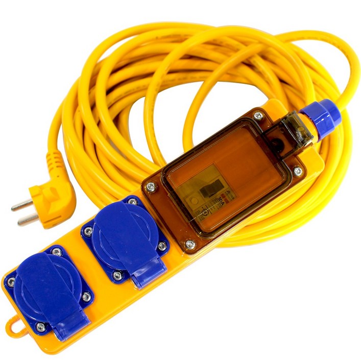 원스탑 4000W 고용량 방우형 전기연장선 차단기 멀티탭 캠핑리드선 2구, 20m, 엘로우, 1개