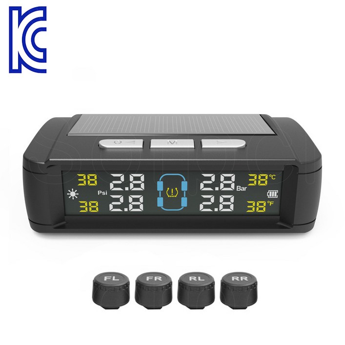 TPMS 센서 타이어 모니터 압력 공기압 온도 측정기 태양열충전 경보장치