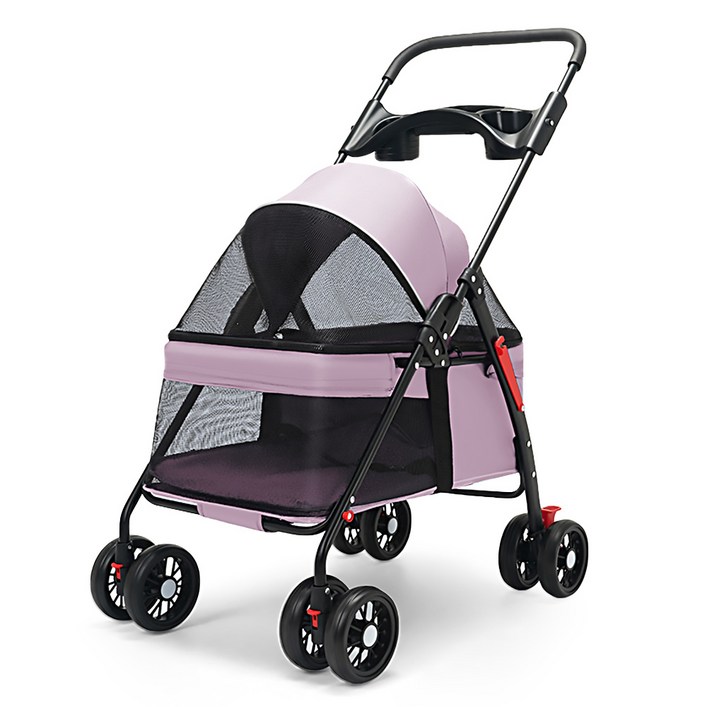 민트스쿨 반려동물 유모차 저상형 접이식, 핑크, 1개