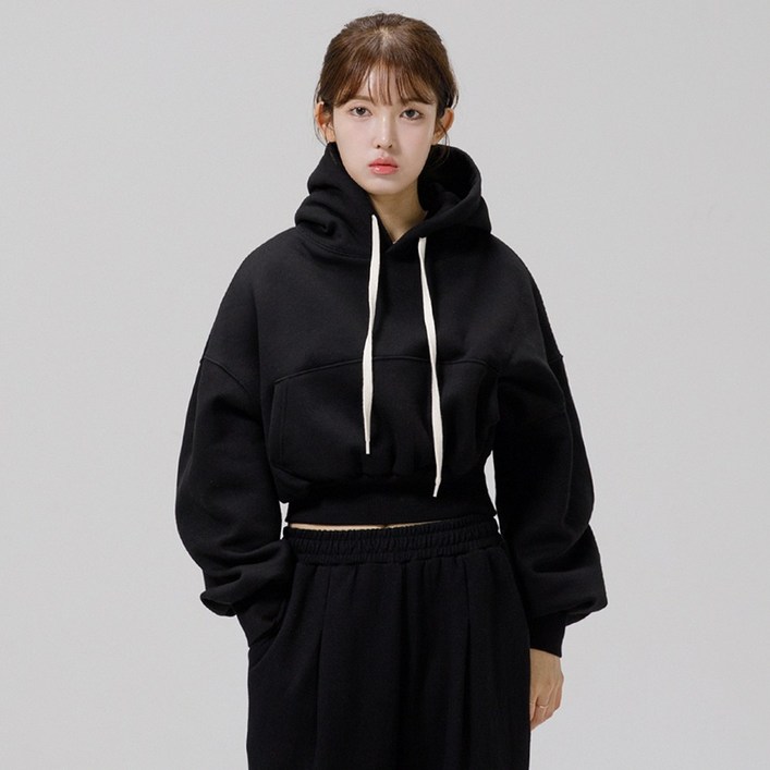 기모 특양면 그랜피니 여성용 오버핏 프리미엄 무지 크롭 후디