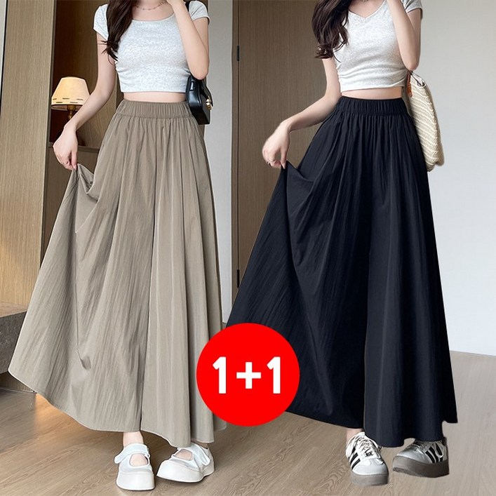 마쿠쿠 11 세트 여성 치마바지 빅사이즈 밴딩 플레어 와이드 팬츠 롱 스커트