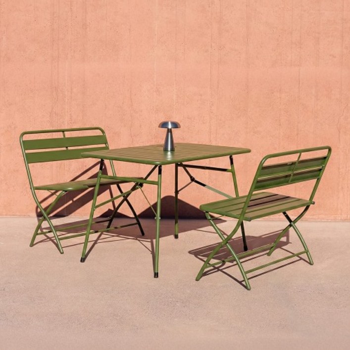 바젤 접이식 야외 테이블 벤치 세트 4인 철제 체어 의자, 그린