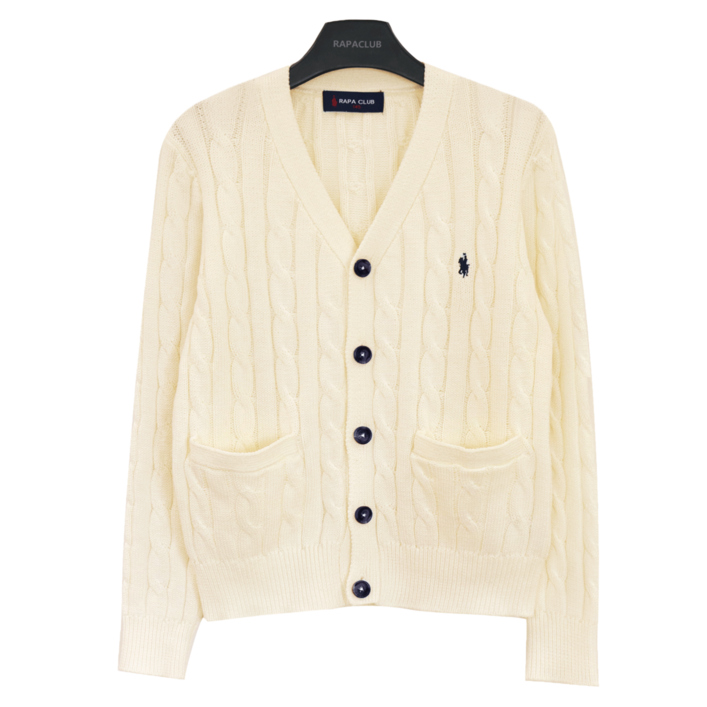 라파클럽 아동 주니어 브이넥 케이블 니트 가디건 스웨터 면100%
