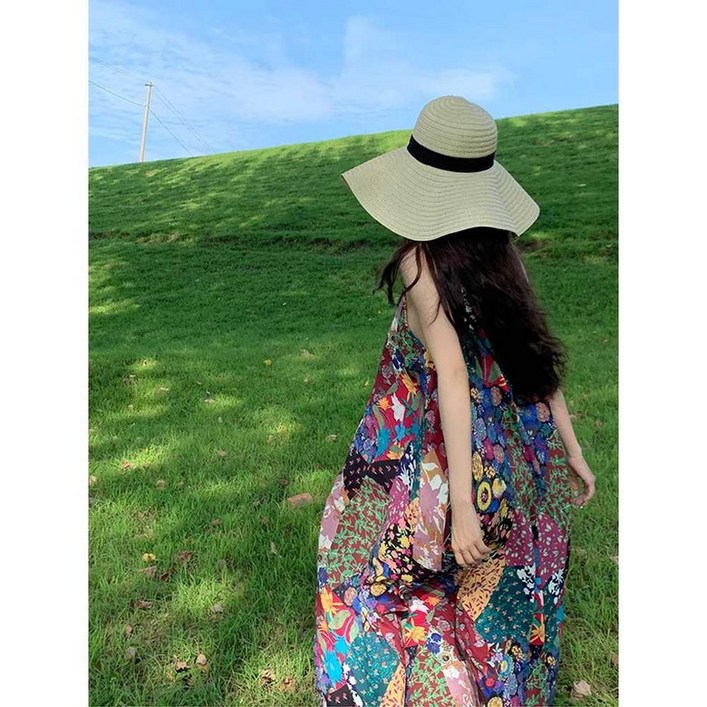 여성 민소매 끈나시 보헤미안 원피스 몽골여행룩 여름 원피스
