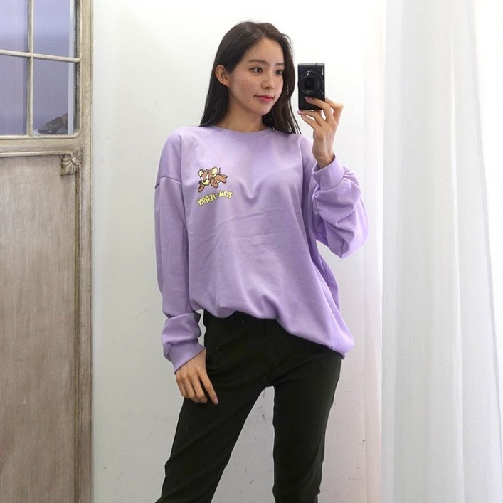톰앤제리 루즈핏 긴팔 여자맨투맨