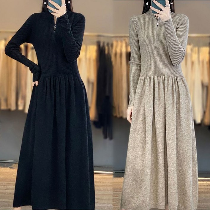 가을원피스 패션 반집업 롱니트 하객원피스 가을 겨울 날씬해 시크 맥시 스웨터