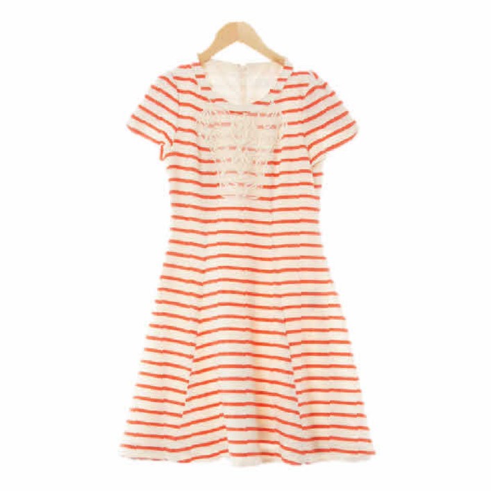 3531 질스튜어트 쉬폰화이트믹스 스트라이프 면혼방 자수반팔슬림원피스 8594160