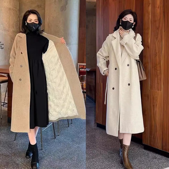 웨일쓰 여성 카라넥 루즈핏 패딩 롱코트 겨울 캐주얼 빅사이즈 모직 누빔 웰론 패딩코트 점퍼 아우터