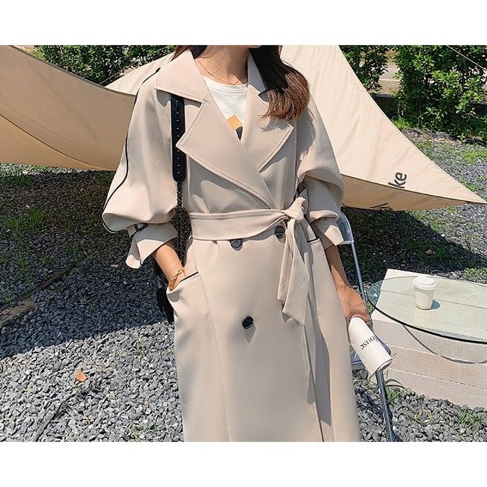 스트라이프 빅카라 트렌치 코트