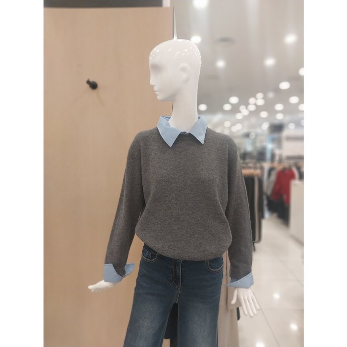 케네스레이디 E420 셔츠 카라 배색레이어드 니트 ECPOOK7102