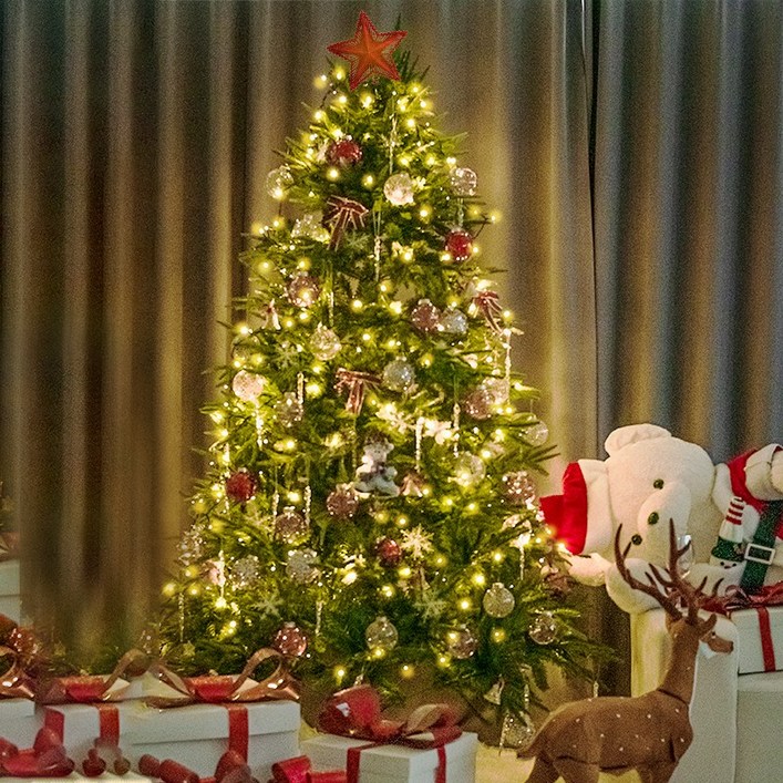 유판 크리스마스 트리 무장식 고급PE혼합 전나무 오너먼트 풀세트, D 트리조명레드 오너먼트 풀세트