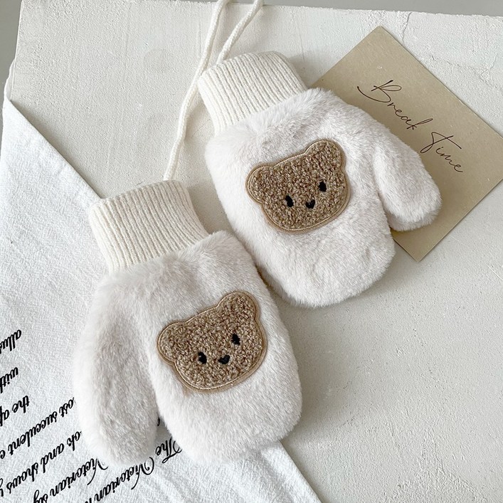 아동 곰돌이 퍼 벙어리 장갑 24세