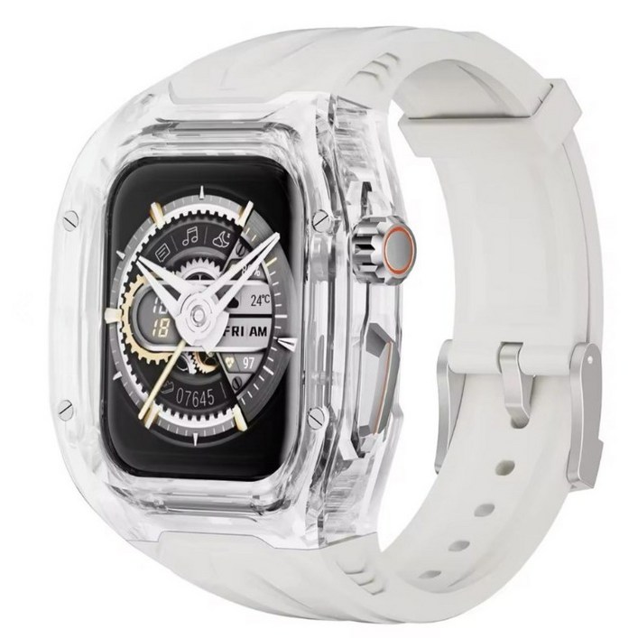 엔케이 애플워치 호환 일체형 스포츠 44mm 45mm 49mm 울트라 풀커버 케이스 스트랩, 화이트