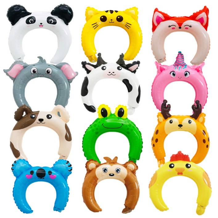 스마일파티 동물 머리띠 헤어밴드 풍선, 1세트, 12종