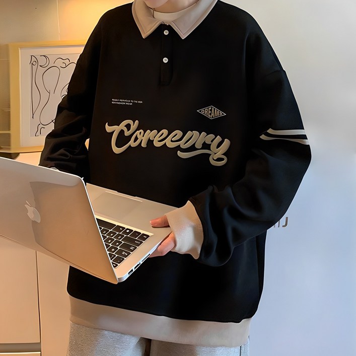 스몰더 남성용 오버핏 카라 맨투맨 티셔츠 1345