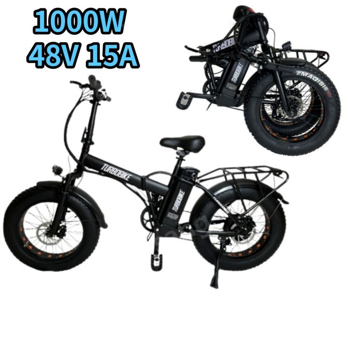 접이식 팻바이크 전기자전거 4.0 미니벨로 고성능 1000W 48V 15AH 출퇴근 자전거, 블랙, 알루미늄