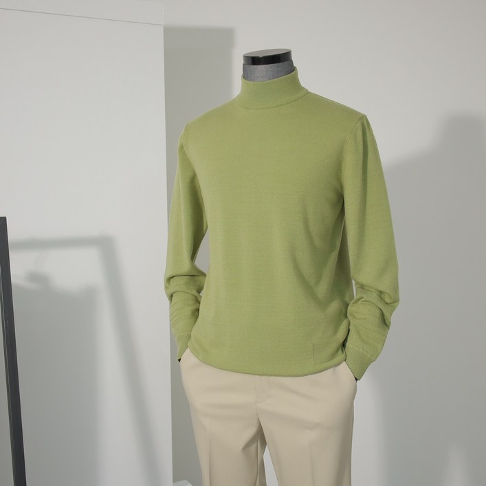 리버클래시 LJW51291 STANDARDFIT KNIT 슬리브 포인트 짜임 모크넥 니트 올리브그린
