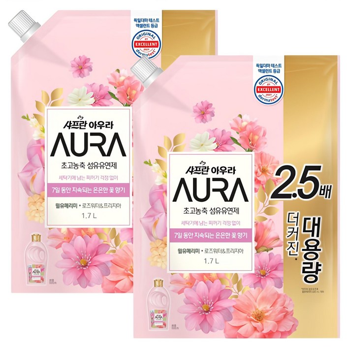 아우라 초고농축 섬유유연제 윌유메리미 리필, 2개, 1.7L 아우라 초고농축 섬유유연제 윌유메리미 리필, 2개, 1.7L