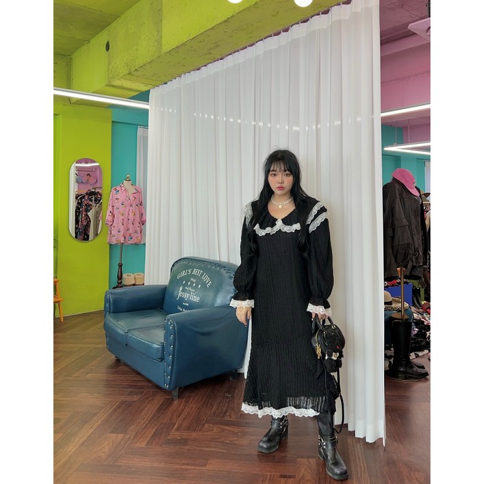 [소량재입고] [단독진행 & 한정수량] no.2 엘오엘 홀레이스 콤비 머메이드 딥 넥 오버핏 원피스