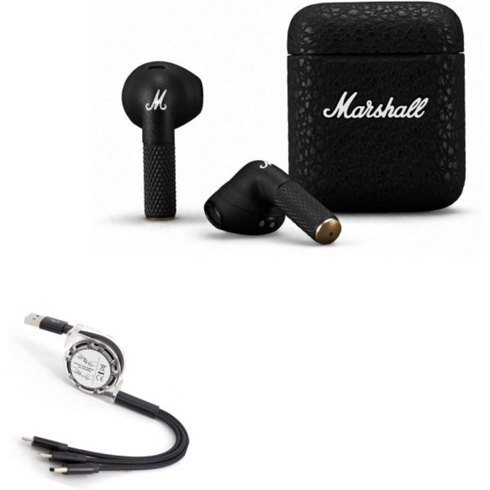 BOXWAVE CORPORATION 마샬 Minor III와 호환되는 박스웨이브 케이블 AllCharge miniSync 접이식 III용 휴대용 USB Jet Black