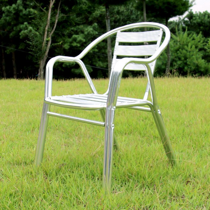 당일출고 피카소가구 두줄 알루미늄 야외 의자 철재 카페 테라스 정원 펜션 편의점 스틸체어, 실버