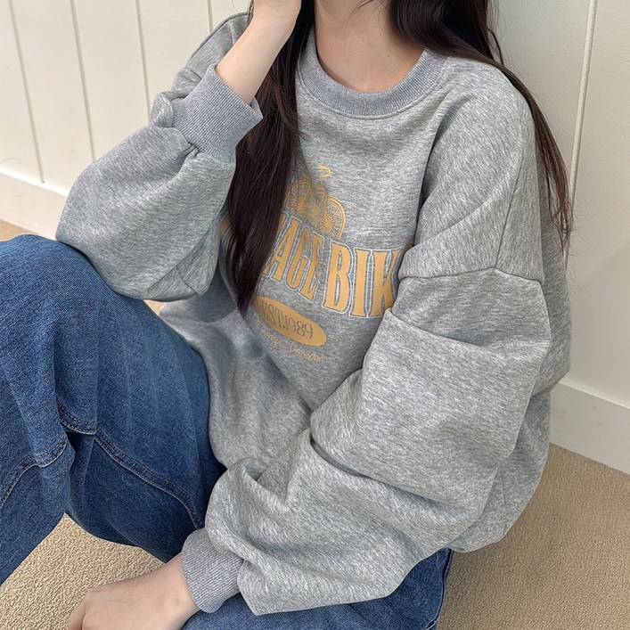 메이징 여성 봄가을 오버핏 빈티지 프린팅 맨투맨 티셔츠