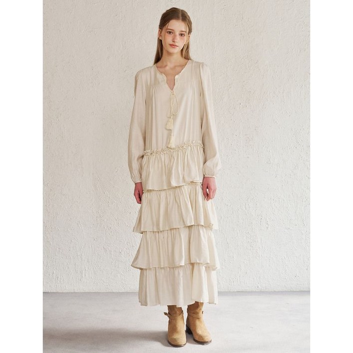 르샵 러블리 타이 포인트 캉캉 롱 원피스 (DQ1OW006A)