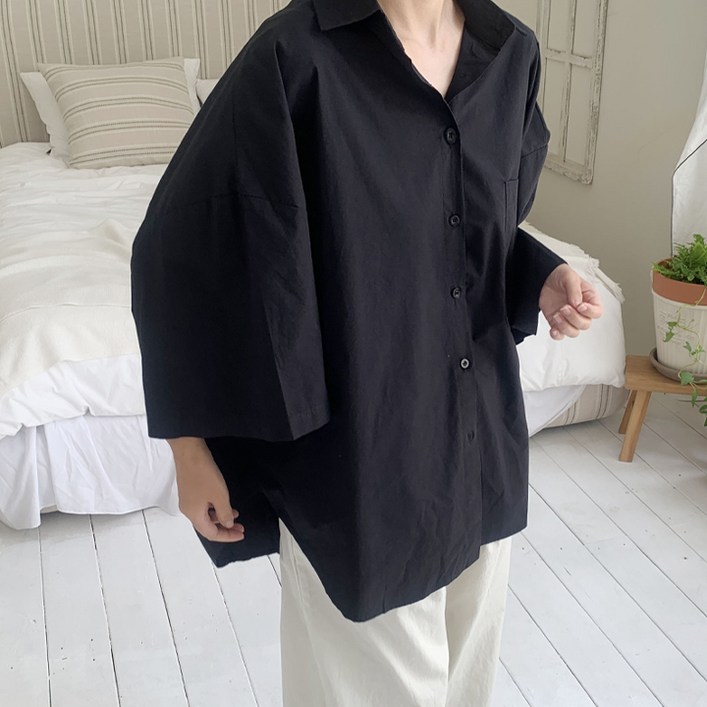 애플망고옷장 빅사이즈 여성 7부 박시 면남방 오버핏 봄여름가을 셔츠