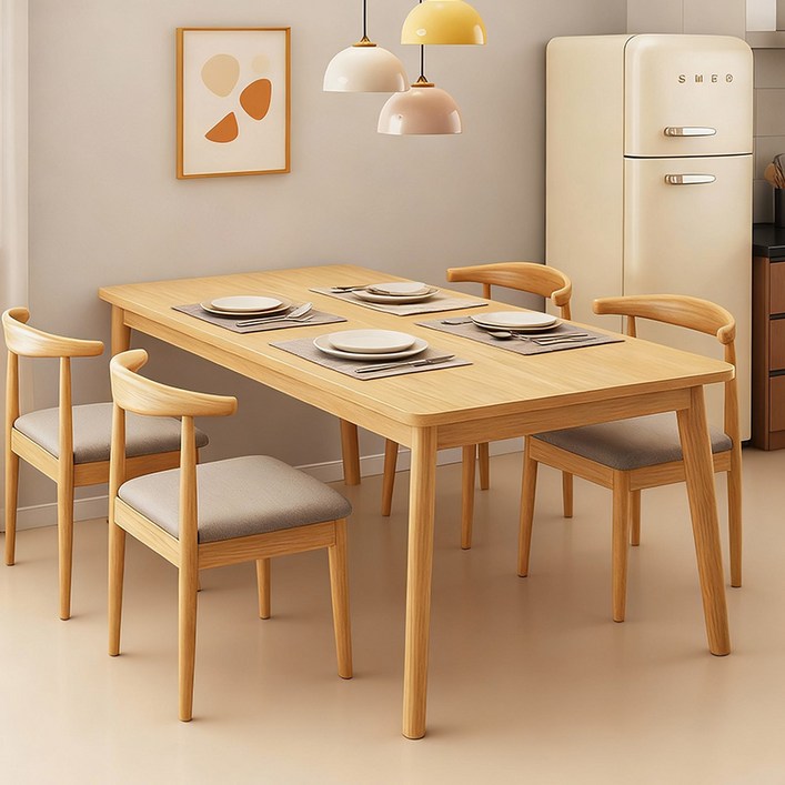 홈컴 식탁 심플 우드 다용도 사각 테이블 원목 식탁