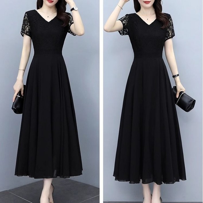 중년 여성 롱 원피스 여성 여름 실크 엄마 원피스 자수 루즈핏 플로럴 드레스 JXH