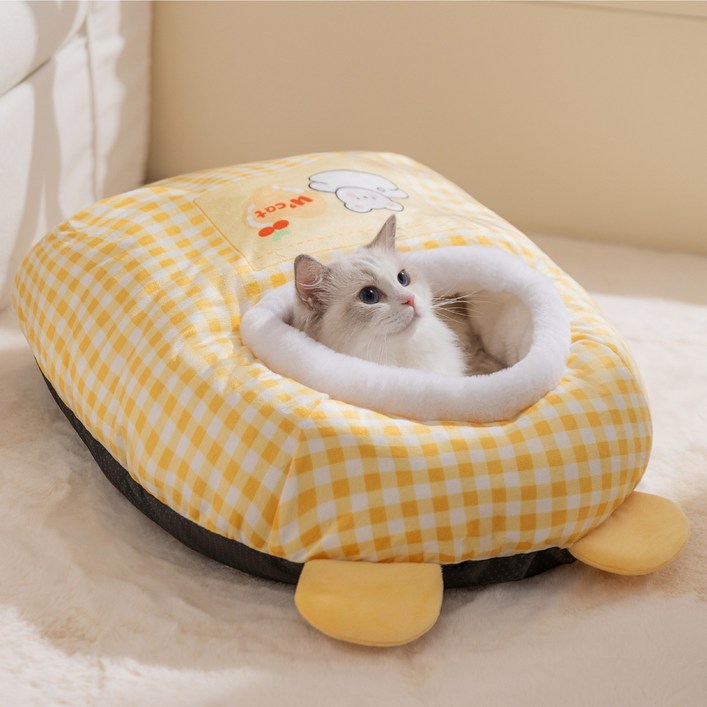 HANTAO 반려동물 반밀폐 침낭 숨숨집 겨울 보온 고양이 침낭 이불