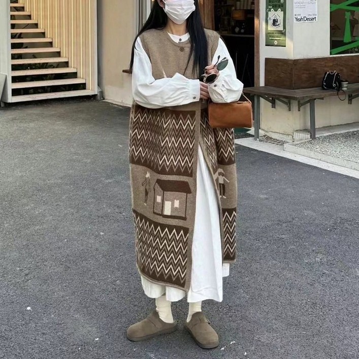 ORZQU 여성 가을 겨울 빅 사이즈 롱 민소매 니트 조끼 원피스