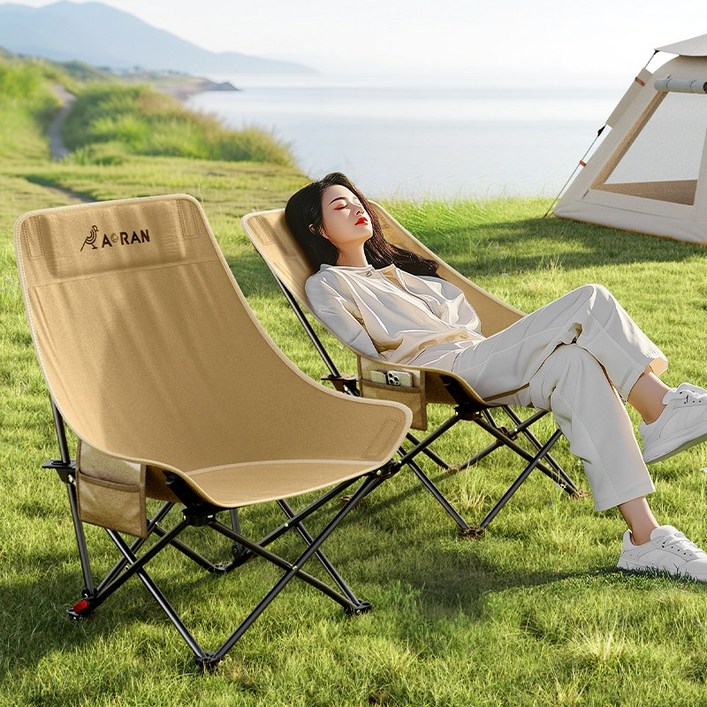 AORAN 11 각도조절 경량 접이식 캠핑 의자 세트, 2개, 카키색