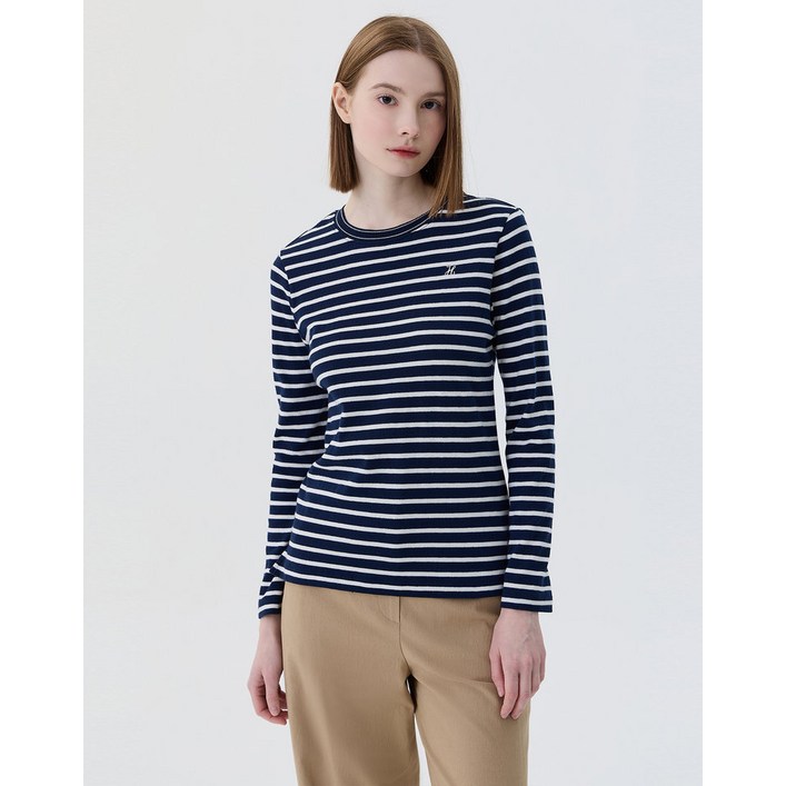 국내매장정품헤지스 여성 클리어런스아이보리 스트라이프 긴팔티셔츠